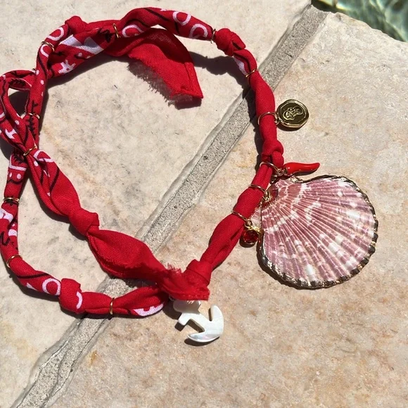 🐚 ❤️Hand Made Bandana Necklace Sea Secret Fresh Water Pearl ❤️ - Picture 8 of 9